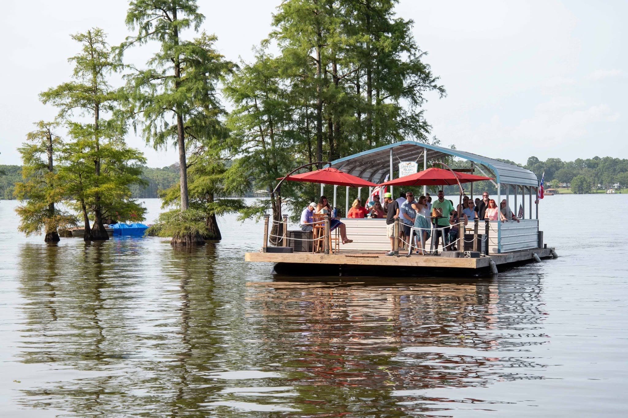 Guests gathered on the party barge